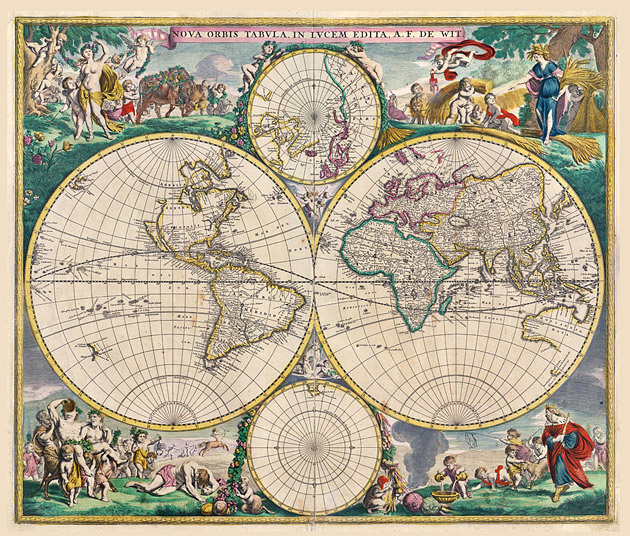 Wereldkaart Nova Orbis 1670 De Wit